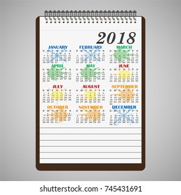 Calendar for 2018 in the daily calendar or notepad.