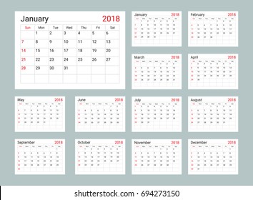 Calendar 2018 Daily Planner Template.  Organizer and Schedule with Place for Notes and Checklists