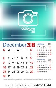  calendar 2018  December Vector EPS 10