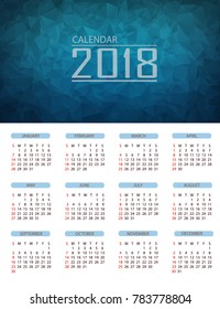 Calendar 2018 Design polygon background template, 