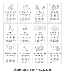 Calendar 2018. Doodle funny dogs