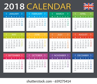 Calendar 2018 - English Version - vector illustration