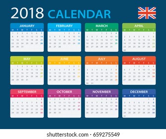 Calendar 2018 - English Version - vector illustration