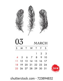 Calendar 2018. Feather