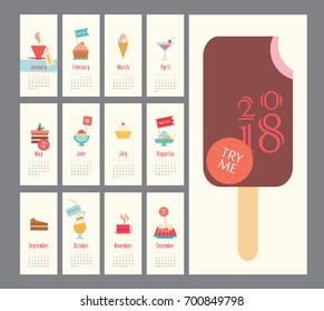 Calendar 2018 flat design icons set
