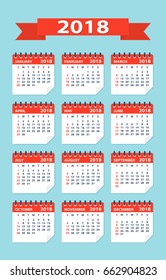 Calendar 2018 Flat Leaves - Vector Illustration