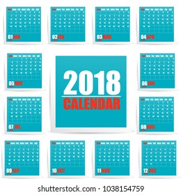 Calendar 2018 in frame with shadow. Week start on Sunday. Vector illustration. Eps 10