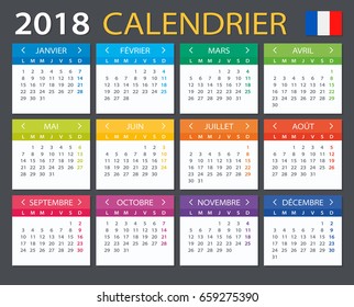 Calendar 2018 - French version - vector illustration