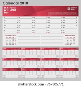 Calendar for 2018 in gray-red color with a place for the logo. Vector illustration.