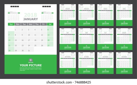 Calendar for 2018 green background