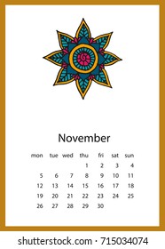 Calendar 2018 in hand drawn style. For print, decor and creative design