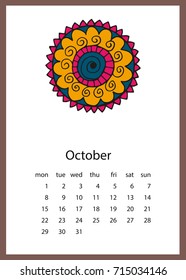 Calendar 2018 in hand drawn style. For print, decor and creative design