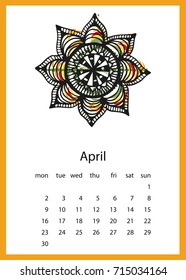 Calendar 2018 in hand drawn style. For print, decor and creative design