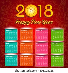 calendar 2018 happy new year Vector Illustration 