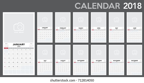 Diseño de plantilla horizontal del calendario 2018. La semana de plantilla de calendario comienza a partir del domingo.Vector eps10.