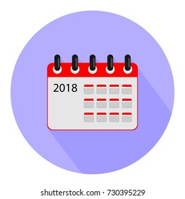 Calendar 2018 icon flat design with long shadow, vector illustration.