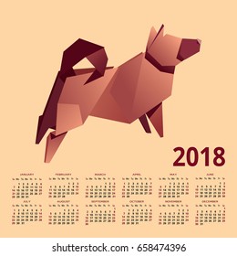 calendar 2018. image is paper dog. vector graphics