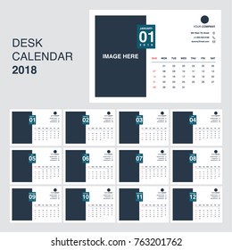 Calendar 2018 from January until December, A5 paper size with separate art board and full editable