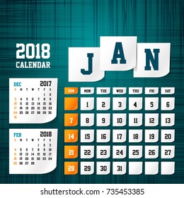 Calendar 2018 January vintage paper on grunge background