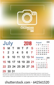  calendar 2018 July Vector EPS 10