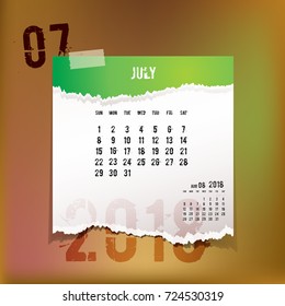 Calendar 2018 July vintage paper on abstract background