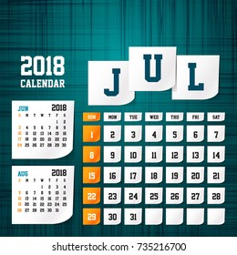 Calendar 2018 July vintage paper on grunge background