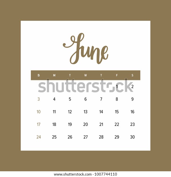 Calendar 18 June One Month Year Stock Vector Royalty Free