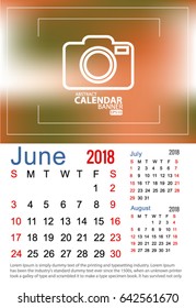  calendar 2018 June Vector EPS 10