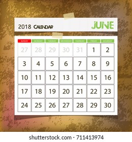Calendar 2018 June vintage paper on grunge background