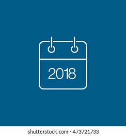 Calendar 2018 Line Icon On Blue Background