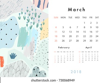 Calendar 2018 March Printable Creative Template Stock Vector (Royalty ...