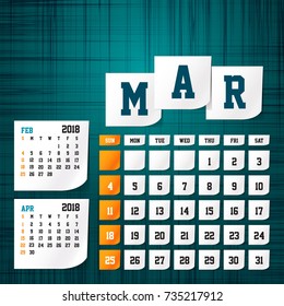 Calendar 2018 March vintage paper on grunge background