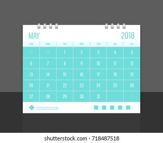 Calendar 2018 May week start on Sunday corporate design template vector.