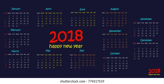 Calendar 2018 multi color design , Vector 