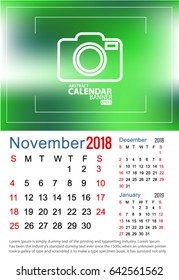  calendar 2018 November  Vector EPS 10