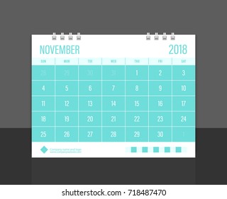 Calendar 2018 November week start on Sunday corporate design template vector.