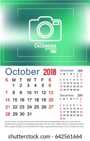  calendar 2018 October Vector EPS 10
