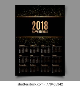 Calendar 2018 on black dazzling background. Eps 10