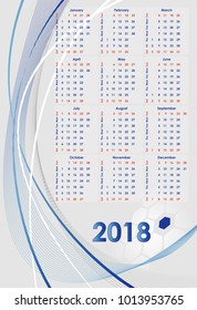 Calendar 2018 on gray background with blue lines