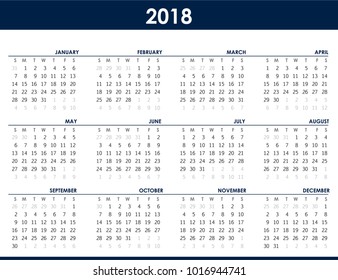 Calendar for 2018 on white background