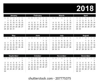 Calendar for 2018 on white background.
