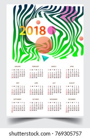 Calendar for 2018 on White Background. Week Starts Monday. Simple and colorful Vector Template
