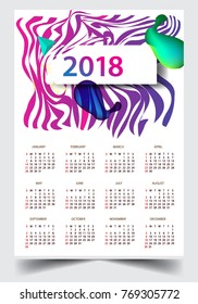 Calendar for 2018 on White Background. Week Starts Monday. Simple and colorful Vector Template