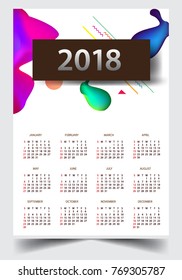 Calendar for 2018 on White Background. Week Starts Monday. Simple and colorful Vector Template