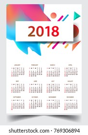 Calendar for 2018 on White Background. Week Starts Monday. Simple and colorful Vector Template