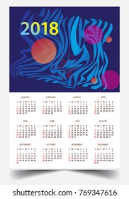 Calendar for 2018 on White Background. Week Starts Monday. Simple and colorful Vector Template