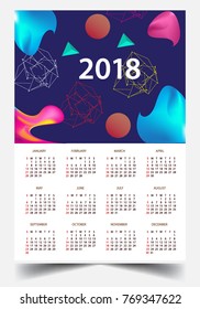 Calendar for 2018 on White Background. Week Starts Monday. Simple and colorful Vector Template
