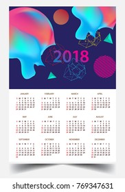 Calendar for 2018 on White Background. Week Starts Monday. Simple and colorful Vector Template