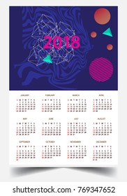 Calendar for 2018 on White Background. Week Starts Monday. Simple and colorful Vector Template