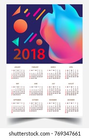 Calendar for 2018 on White Background. Week Starts Monday. Simple and colorful Vector Template